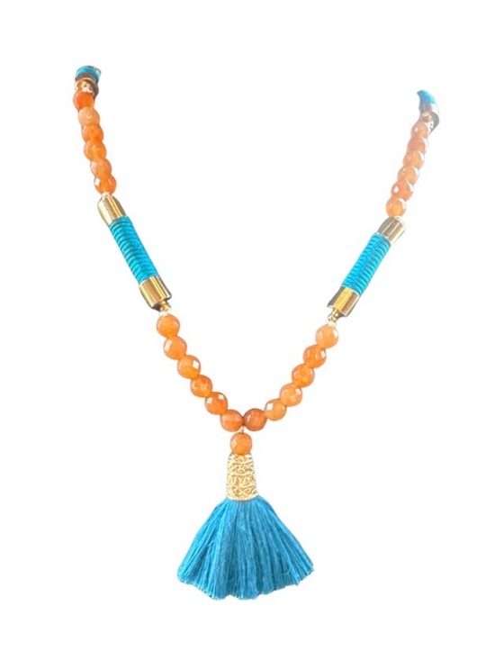 Prayer Beads Jewelry - Long Prayer Beads/ Necklace with faceted beads and blue tassel